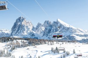 Ski lift on the Seiser Alm in the Dolomites